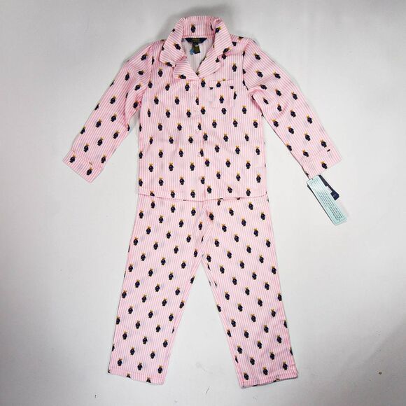 Ralph Lauren Girls Polo Bear Cotton Striped Pajama 2-Piece Set - 7